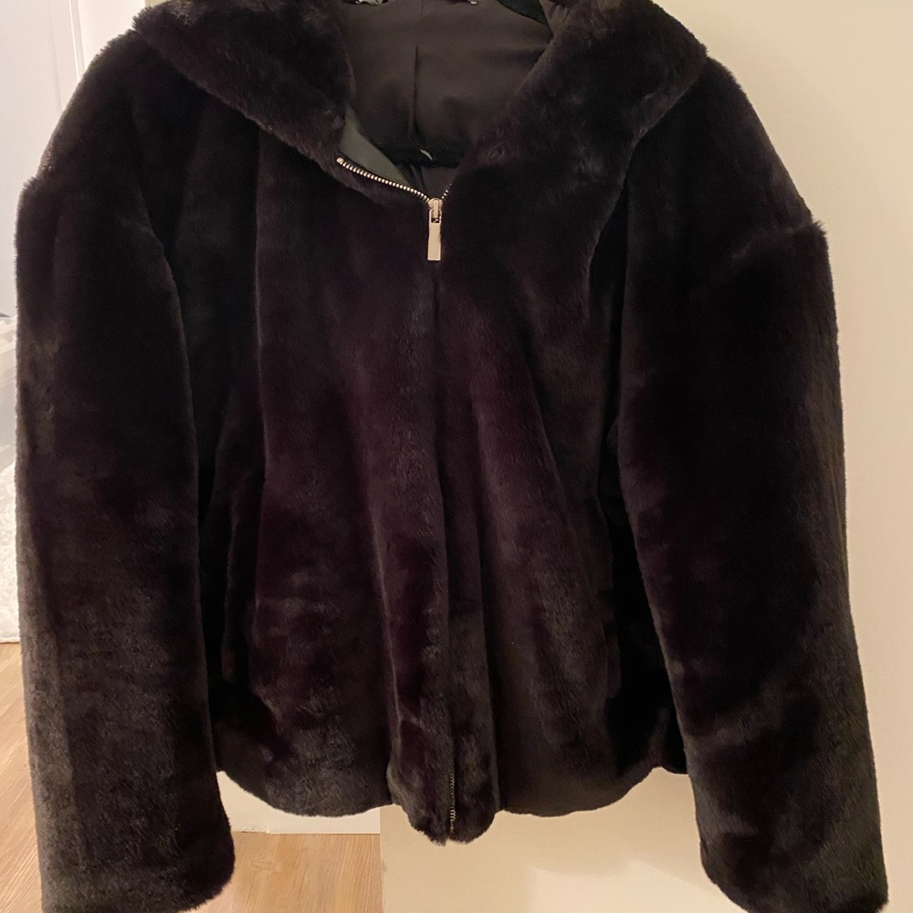 Zara black faux fur coat
